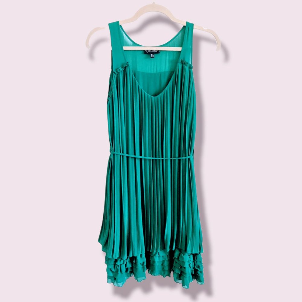 Emerald green pleat dress by Warehouse US 2